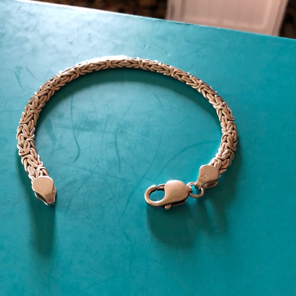 Sterling silver flat Byzantine bracelet. 8” long and 1/4” wide.